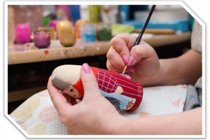 Matryoshka painting with Russian tea party